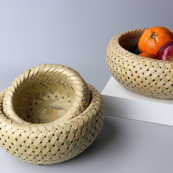 Handmade Stackable Bamboo Baskets Set Home Office - Picture 2 of 7